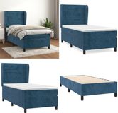 vidaXL Boxspring met matras fluweel donkerblauw 90x190 cm