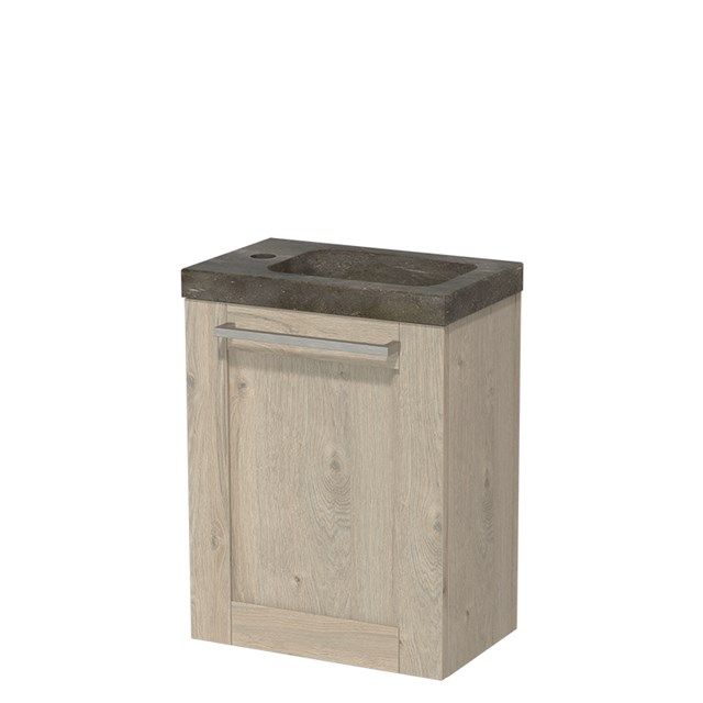 Maxaro Toiletmeubel met Wastafel Natuursteen Modulo Lichtgrijs Eiken 40 cm