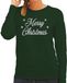 Bellatio Decorations Merry Christmas Kersttrui voor dames - groen - in zilveren glitter letters - kerstdiner kleding - lange mouwen XL