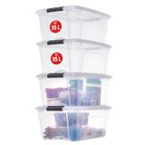 Iris Ohyama, Plastic opbergdoos, Kantoor opbergdoos Set van 4 x 15L dozen,NTB-15, Helder, B39.5 x D29 x H18.5 cm