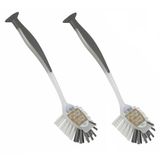 Brosse vaisselle avec ventouse - 2x pièces - 25 cm - gris - vaisselle - Accessoires de cuisine ménagers