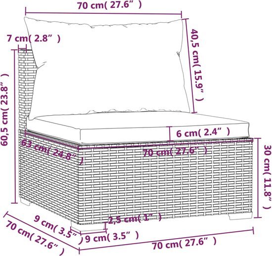 vidaXL 11-delige Loungeset met kussens poly rattan zwart