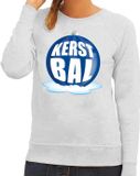 Bellatio Decorations Shoppartners Bv Foute kersttrui kerstbal blauw op grijze sweater voor dames - kersttruien S