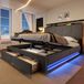 MODFU Gestoffeerd Bed - Opbergruimte En USB-C - LED-Verlichting - Voor Slaapkamer - Linnen En MDF - Grijs - 140 X 200 Cm