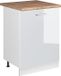Vicco Keukenonderkast R-Line, Wit Hoogglans/Wit, 60 cm met 1 deur goudkleurig eiken werkblad