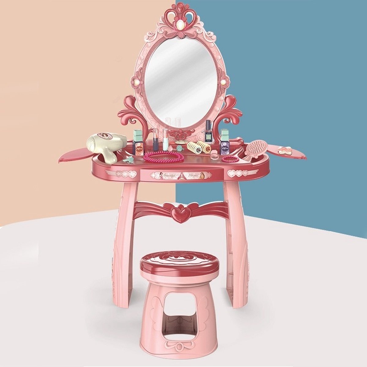 Viking Choice Kaptafel kind - make up tafel met spiegel - 44x24,5x76cm - roze