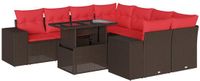 vidaXL 9-delige tuinbankset met kussens, bruin, polyrotan