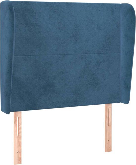vidaXL Hoofdbord met randen fluweel donkerblauw 83x23x118/128 cm
