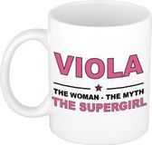 Bellatio Decorations Naam cadeau Viola - The woman, The myth the supergirl koffie mok / beker 300 ml - Oudroze Keramiek