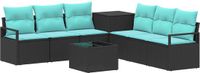 vidaXL Bankstel Zwart en Blauw Poly Rattan en Staal