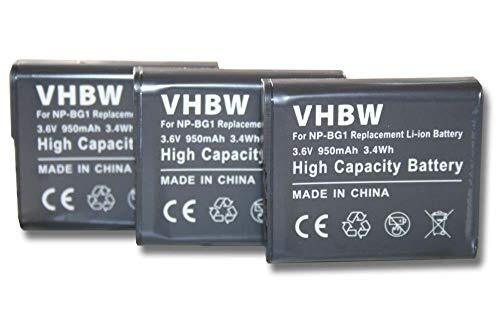 VHBW 3 x batterij compatibel met Sony Cybershot DSC-W275, DSC-W290, DSC-W30, DSC-W300, DSC-W35 DSLR-digitale camera (950mAh, 3,6V, Li-Ion)