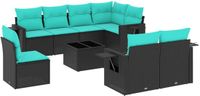 vidaXL 9-delige loungeset voor de tuin met kussens, zwart kunststof vlechtwerk