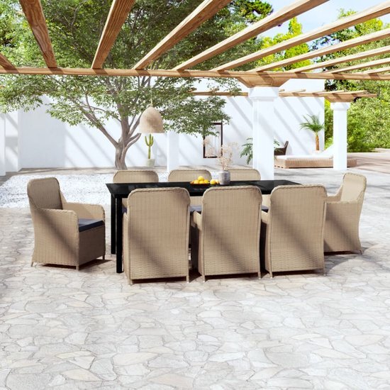 The Living Store Tuinmeubelset Rattan - Tafel 200x100x74 cm - Stoelen met kussens - Bruin/Zwart