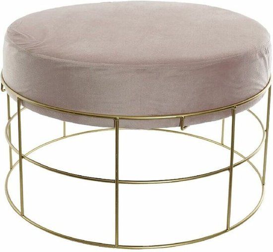 Voetensteun DKD Home Decor Gouden Metaal Polyester Licht Roze (60 x 60 x 37.5 cm)