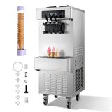 VEVOR Vrijstaande Softijsmachine 20-28 L/U, 2200W, 3 Smaken, 2x 6L Containers, Voorkoelfunctie