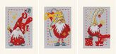 VERVACO Gnomes Cross Stitch Card Kit Set of 3 - 10 x 15 cm Christmas Embroidery Cards for Adults