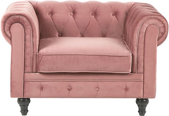 Beliani chesterfield - fauteuil-roze-fluweel
