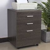 BAKAJI Ladekast, bureau, meubelstuk, printerdeur, van MDF-hout, met 3 laden en 4 draaibare wielen, modern design, meubels voor thuis, kantoor, afmetingen 46,5 x 45 x 64 cm (goudkleurig)