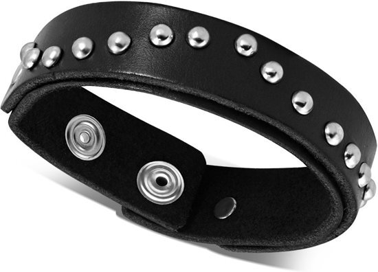 Amanto Armband Aim - Heren - Leer - 316L Staal - Studs - 20 mm - 23 cm