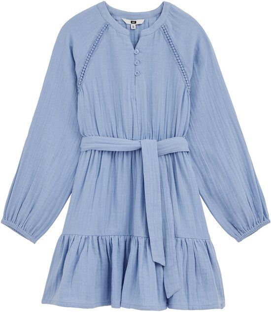WE Fashion Meisjes jurk met embroideries - Blauw - Katoen - Maat 134/140