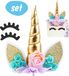 New Age Devi Unicorn Cake Topper - Blauw & Roze - Glitter - Verjaardagstaart Goud