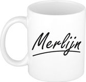 Bellatio Decorations Merlijn Naam koffiemok - wit - Keramiek - 300 ml