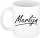 Bellatio Decorations Merlijn Naam koffiemok - wit - Keramiek - 300 ml