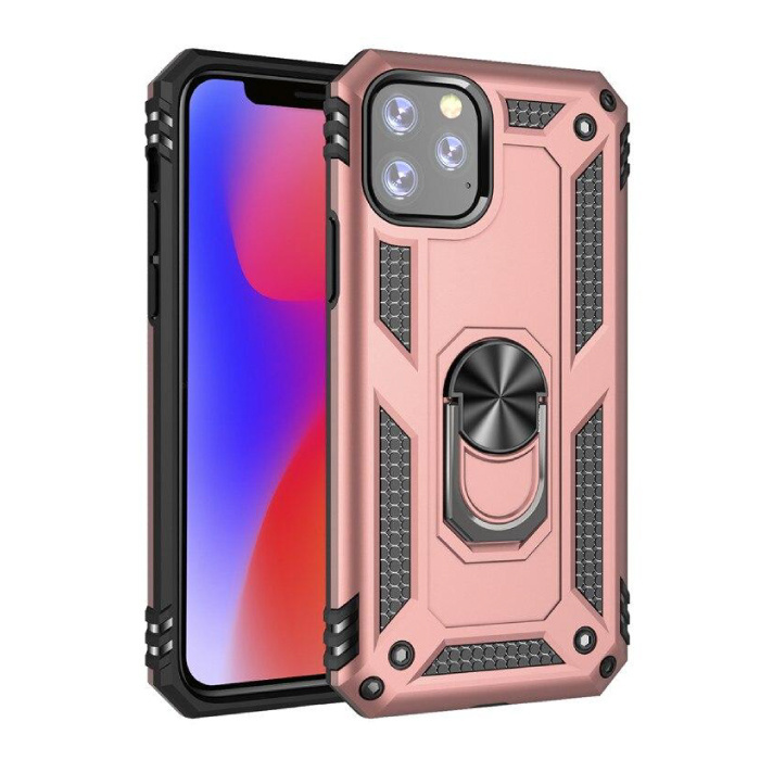 R-JUST iPhone 11 Pro Hoesje - Shockproof Case Cover Cas TPU Roze + Kickstand