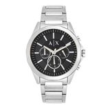 Armani Exchange Silver tone Watch For Men, Quarz-Chronographenwerk und 44mm Gehäusegröße mit Edelstahlarmband