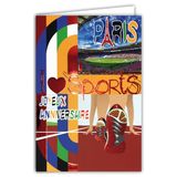 65-1420 Icecat 65-1420 Gelukkige verjaardagskaart I love sports rood glanzend met envelop 12 x 17,5 cm atletiek hardlopen basketbal stadion JO Olympische spelen Parijs creatie editie print gemaakt in Frankrijk