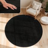Paco Home Vloerkleed 120 cm Rond Zwart Polyester Kortpolig Wasbaar Effen Modern