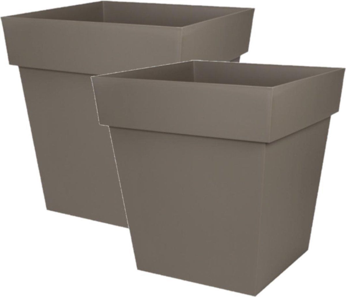 EDA 2x stuks bloempotten Toscane vierkant kunststof taupe 32 x 32 x 32 cm