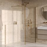 Brauer Oblivion douche à l'italienne verre clair 100 x 200 cm avec paroi latérale 30 cm incl. revêtement en verre PVD or brossé