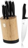 Berlinger Haus 6-delige Messenset op Bamboe Houten Standaard - Matt Black Collection