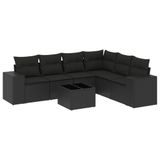 vidaXL 7-delige Loungeset met kussens, polyrattan, zwart