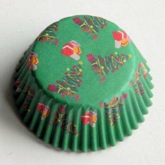 PME Papieren cupcake vormpjes kerstboom groen set van 60 - Arts & Crafts