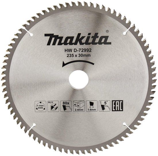 Makita Accessoires Makita D-72992 Cirkelzaagblad - 235 X 30 X 80T - Aluminium