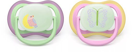 Philips Avent Pacifier Ultra Air Nighttime, Multicolour, 6-18 maanden, 2 stuks