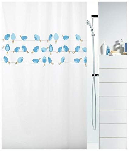Spirella Anti-schimmel douchegordijn "Vogel" antibacterieel, wasbaar, waterdicht PEVA 180x200cm Blauw Wit
