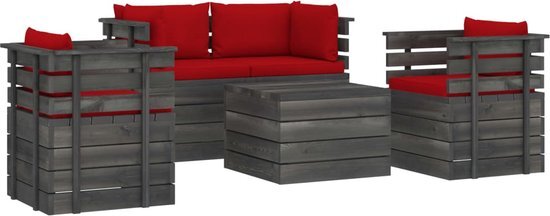 vidaXL 5-delige Loungeset met kussens pallet massief grenenhout