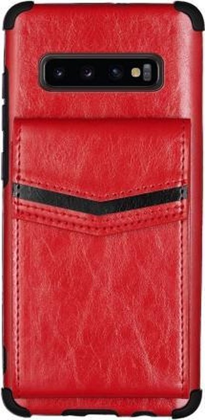 Voor Samsung Galaxy S10 Flip Card Tas Koperen Gesp TPU + PU Lederen Achterkant Schokbestendig Hoesje met Kaartsleuven &amp; Fotolijst (Rood)