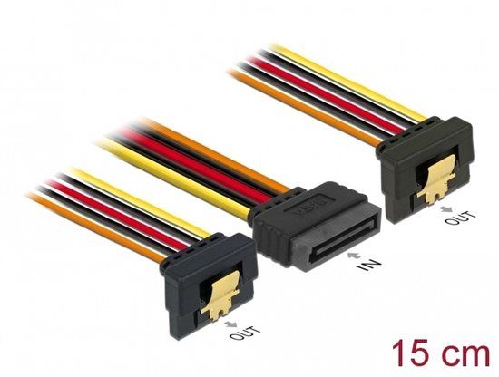 Delock Cable SATA 15 pin power plug with latching function > 2 x SATA 15 pin power receptacle 15 cm