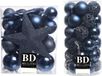 Bellatio Decorations kerstballen set 70x - kunststof - donkerblauw - ster piek - glanzend mat glitter - diverse maten