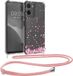 kwmobile telefoonhoesje geschikt voor Motorola Moto G05 / Moto E15 - Hoesje met telefoonkoord - Back cover voor smartphone - Case in poederroze / donkerbruin / transparant
