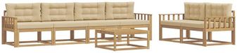 vidaXL - Salon d'angle - 6 places assises - Blanc et Beige - Bois d'acacia