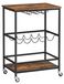 Chariot de service sur roulettes, dimensions 60 x 40 x 75 cm, style vintage, couleur marron et noir