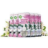 Air Wick Plug in Diffuser Navulling, Glad Satijn en Lily, Pack 6 x 19ml, Langdurige Geur, Gaat tot 600 dagen mee, Plug in Luchtverfrisser, mat wit
