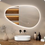 Mirlux Badkamerspiegel met LED Verlichting & Verwarming – Wandspiegel Asymmetrisch – Anti Condens Douchespiegel - 100x62.5CM