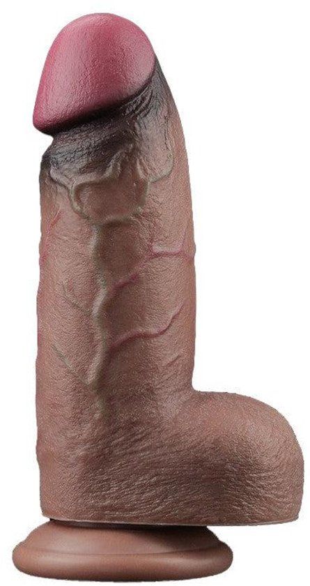 LoveToy Dubbellaagse siliconen dildo XXL 24.6 cm (Ø 7 cm) - Bruin