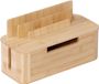 Relaxdays Kabelbox van bamboe voor 2 stopcontacten, tablet/telefoonhouder, kabelafdekking, natuur, 16 x 30 x 13 cm